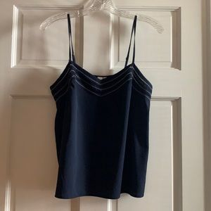 Anthropologie blue tank with white details.